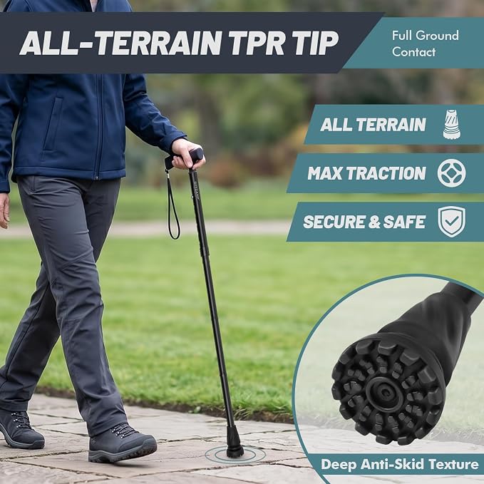 GPTCAMP G2 Walking Stick, Fold-up Walking Cane for Women and Men with Wrist Strap, Portable, Foldable, Collapsible, Lightweight and Sturdy with Comfortable T Handle