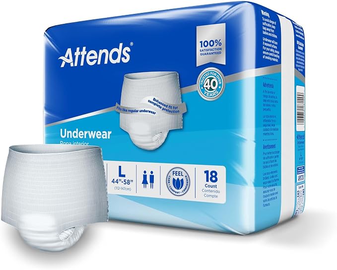 Attends Adult Absorbent Underwear, Large [72 Count] - Maximum Absorbency for Men and Women - Disposable Pull-On Diapers with Tear-Away Sides and Breathable Waistband - AP0730
