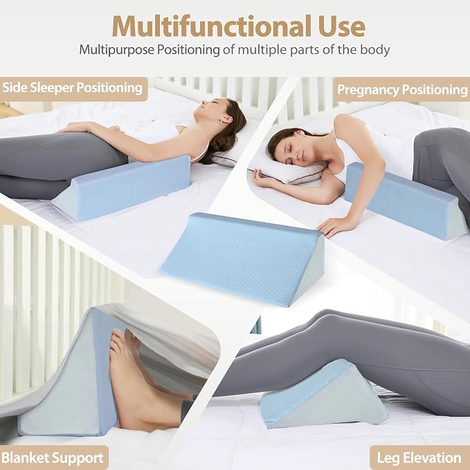 Wedge Pillow for Side Sleeping, Memory Foam Back Pillow Positioners for Side Sleeper, Preventing Bedsores, After Surgery, Pregnancy Support, Ankle Support, Bed Wedge Pillow
