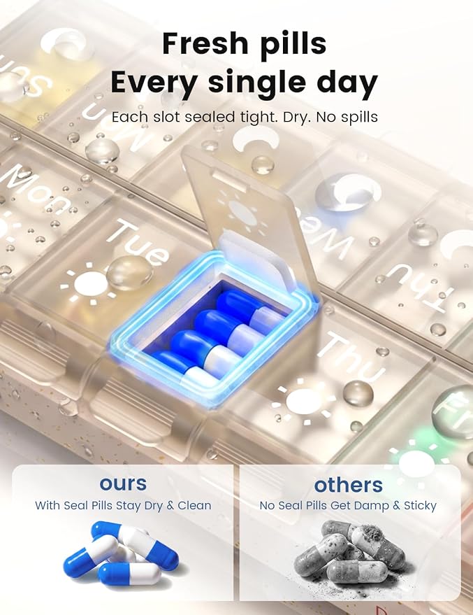 Pill Organizer, 2 Times a Day Pill Case, 7 Day Medicine Box, Weekly Medication Container, AM PM Dosey for Vitamin Meds Supplement Dispenser Storage Holder Arthritis Friendly Home Easy Use