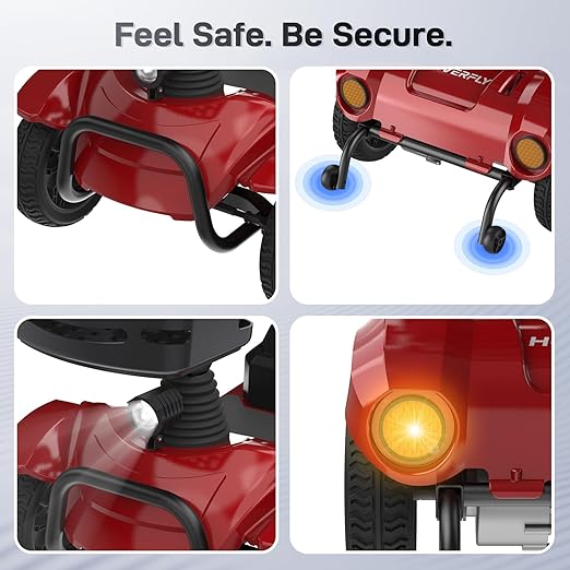 Hoverfly T4 Mobility Scooter for Seniors, Max 12.4-Mile Range & 3.7 mph, 3-Position Seat & Anti-slip Rear Wheel, Removed Battery&Quick Fold Design, Solid 9" Tire &330 lb Capacity, Ease of Assembly Red