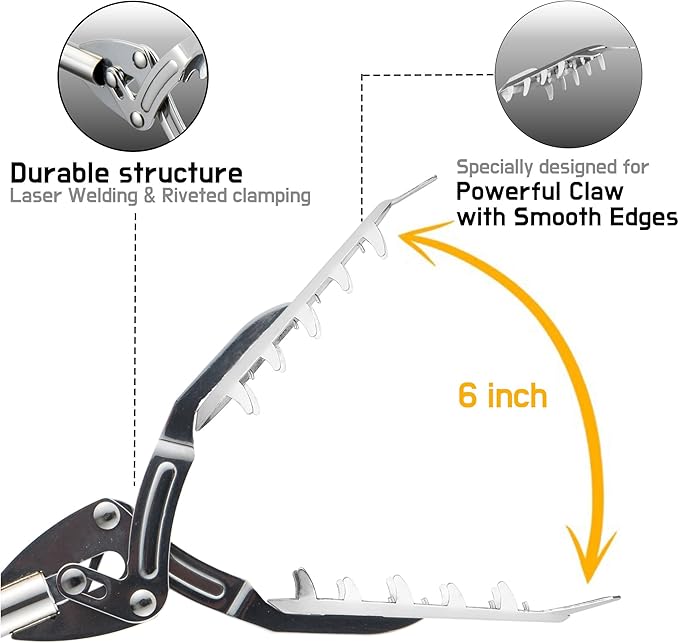 FTH Premium Stainless Steel Grabber Reacher Pickup Tool Heavy Duty 41 inch | Trash picker log BBQ fireplace pits snake tongs power claw made in korea no wire design outdoor yard cleanup plogging