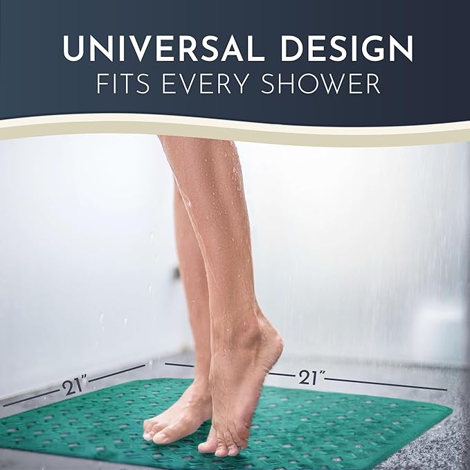 homerella® Shower Mat Non Slip Anti Mold, Non Slip Shower Mats for Inside Shower Stall Anti Slip Mat, Square Shower Floor Mat 21 x 21 in with Suction Cups & Hooks for Quick Drying, Machine Washable