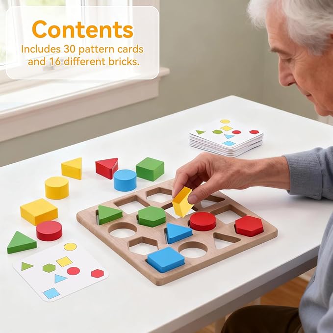 Dementia Puzzles Gifts for Seniors, Activity Kits for Dementia Patients, Fidget Sensory Products for Alzheimers，Pattern Blocks Set for Fractions, Symmetry, Patterning and Creativity