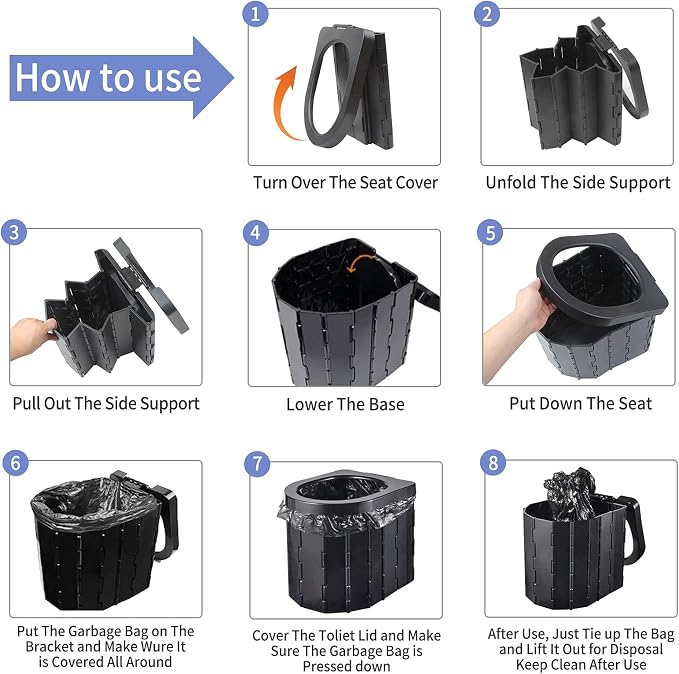 Portable Toilet for Camping, Potty Adults, Porta Travel Commode Bucket Car, Travel, Outdoor, Hiking, Backpack, Trips, Tent, Boat, Beach, Traffic Jam, Home