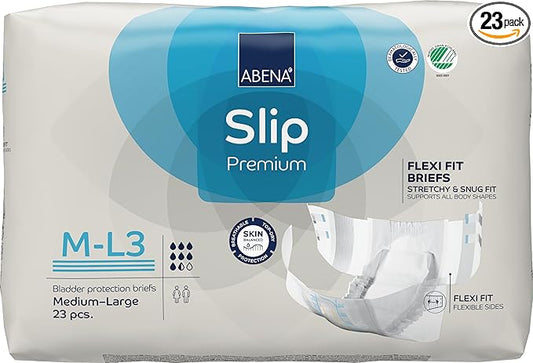 Abena Slip Flexi-Fit Premium Incontinence Briefs, Level 3, (Medium to Extra Large), Medium/Large, 23 Count