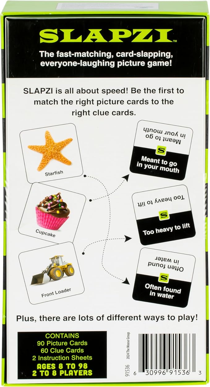 Moose SLAPZI Fast-Matching Card Game, 2-8 Players, Ages 8+ | Match picture to clue & slap down first; 60 clue & 90 picture cards, party game for kids and adults