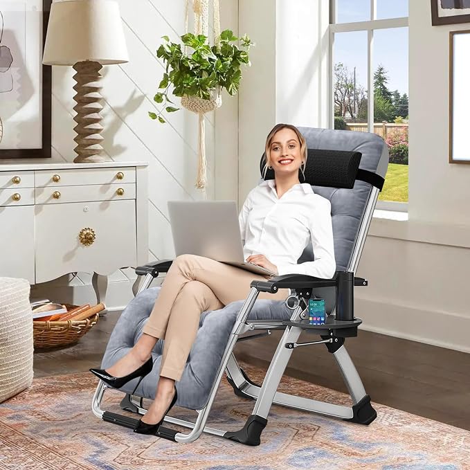 Comfy Folding Recliner Chair -Bedroom Living Room Chairs | Patio Lounge Chair with Removable Cushion for Indoor Outdoor