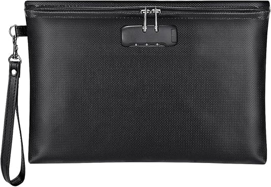 Fireproof Money Bag with Lock, 11.2"x7.6" Fireproof Cash Bag with Zipper Closure, Storage Pouch for A5 Size Document, Cheque, Cash, Cell Phone, Tablet, Credit Card, Passport, Jewelry (Black)