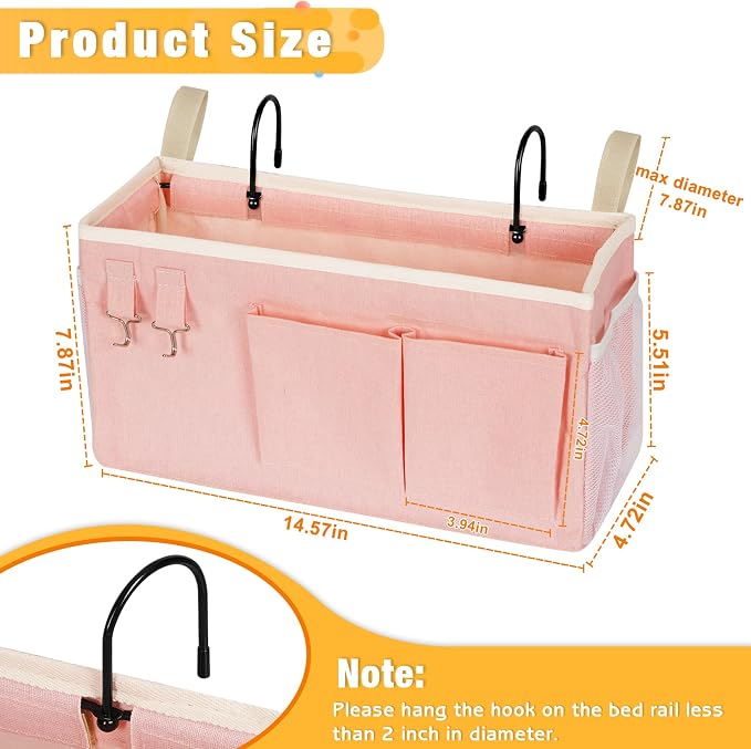 Lilithye Bedside Caddy, Bedside Storage Bag Hanging Organizer for Bunk Bed | Bed Caddy with Fixed Straps and Water Bottle Holder for Home, College Dorm, Bunk Bed, Hospital Bed and Crib Bed Rails
