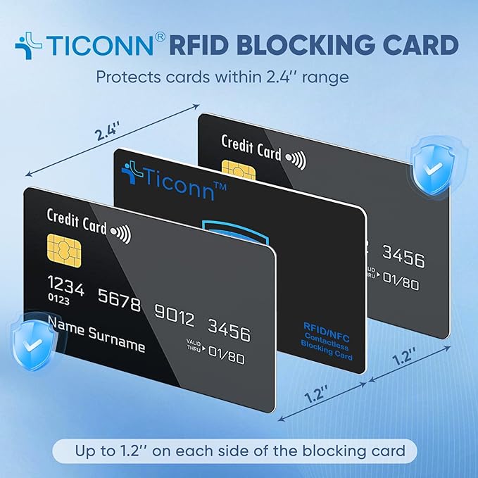 TICONN RFID Blocking Cards - 20 Pack, Premium Contactless NFC Debit Credit Card Passport Protector Blocker Set for Men & Women, Smart Slim Design Perfectly fits in Wallet/Purse (20)