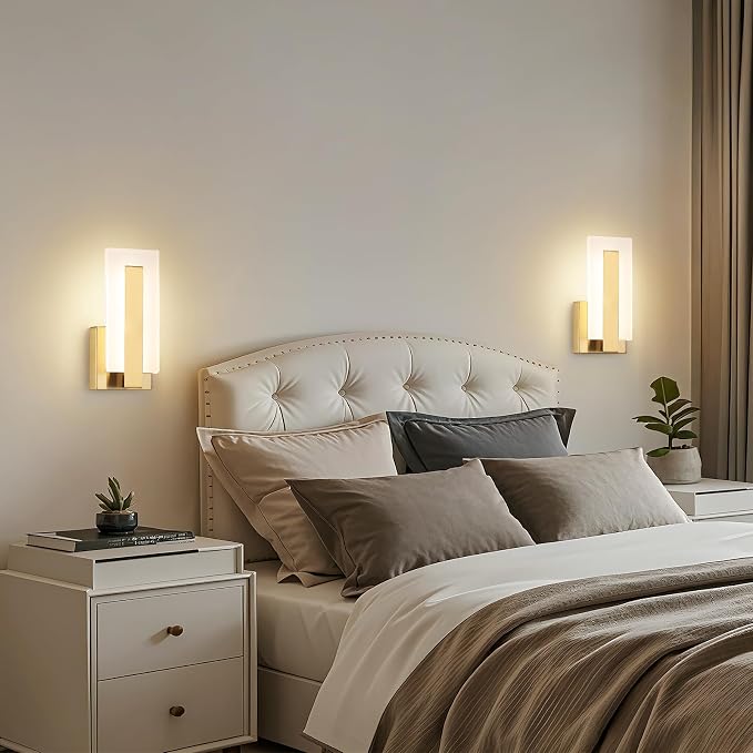 Joosenhouse LED Wall Sconce Set of 2, 5CCT Dimmable Brass Hardwired Wall Mount Sconce, Up & Down Mountable Indoor Light for Hallway, Bedroom, Study, Living Room, ETL Certified