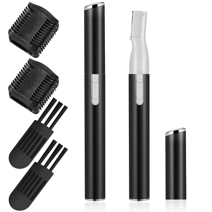 Chumia 2 Pcs Electric Eyebrow Trimmer Women Precision Face Razors Mini Shaver with Comb Christmas Women Gift Battery Operated Personal Epilator for Face Neck Fuzz Lips Leg(Black)