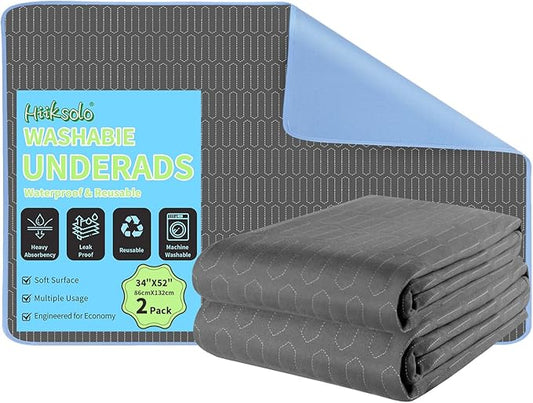 Reusable Stain-Hiding Bed Pads 34" x 52" (2 Pack), Heavy Absorbency Leakproof Incontinence Underpads, Washable Mattress Protector Pee Pads for Adults, Kids & Dogs - with Encased Edges