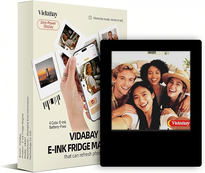 E-Paper Fridge Magnet Classic Plus, E-Ink Battery-Free Instant Photo Style Display, Wireless NFC Picture Frame, Phone-Controlled Acrylic Memo Board for Party/Travel/Home & Gifts, Compatible iPhone 13 and Newer (Black)