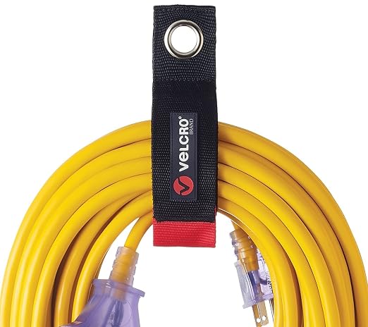VELCRO Brand EASY HANG Extension Cord Organizer – Declutter Fast, Hang Smarter – Valentines Day Gift for Him – Heavy Duty 75 lb Hold, 2 Pack, Medium 14 in, Black Straps Fit 25–50 ft cords