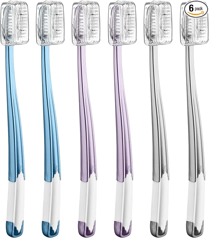 Soft Toothbrushes for Adults, Manual Soft Bristle Flossing Toothbrush with Covers, Periodontist Design Tapered Bristles for Sensitive Teeth and Gums, 6 Count