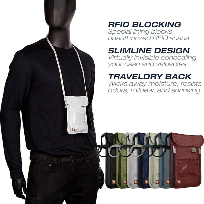 Lewis N. Clark Stash Neck Travel Wallet | RFID Blocking Passport Holder | Protect Personal Information | Navy