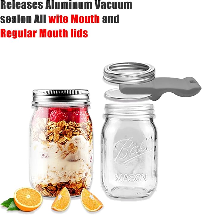Mason Jar Opener and Canning Tool, Compatible with Mason Jar Lids, Releases Vacuum Seal on Wide Mouth and Regular Mouth, Magnetic Lid Lifter for Canning, Pickling (silver)