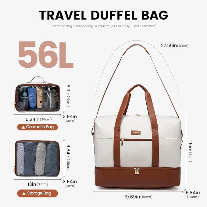 LOVEVOOK Weekender Bag for Women, Large Duffle Bag for Travel with 2 Packing Cubes, Carry on Overnight Bag with Shoe Compartment, Mom Hospital Bags for Labor and Delivery