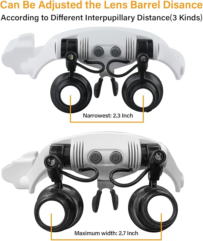 Hands Free Head Magnifying Glasses, Magnifier with Light, 1X, 2X, 3X, 5X, 6X, 8X, Ideal for Jewelry, Eyelash Extensions, Soldering, Craft, Cross Stitch