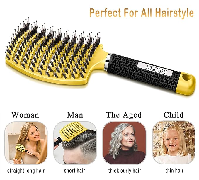 Detangling Brush for Women & Kids, Wet & Dry Hair, All Hair Types | Less pulling & breakage, Boar bristles tame frizz & add shine, Vents for faster blow-drying, Lightweight 4 oz, Non-slip grip