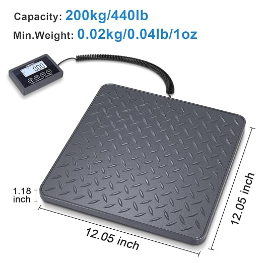 THINKSCALE Shipping Scale 440lb, 10g High Accuracy Postal Scale Packages, Integrated One-Piece Platform, Small Business & Warehouse, Battery & AC Adapter Included