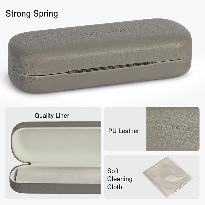 RayLove Glasses Case Hard Shell Eyeglass Case with Cleaning Cloth, PU Leather Protective Eye Glass Cases Fits Most Sunglasses