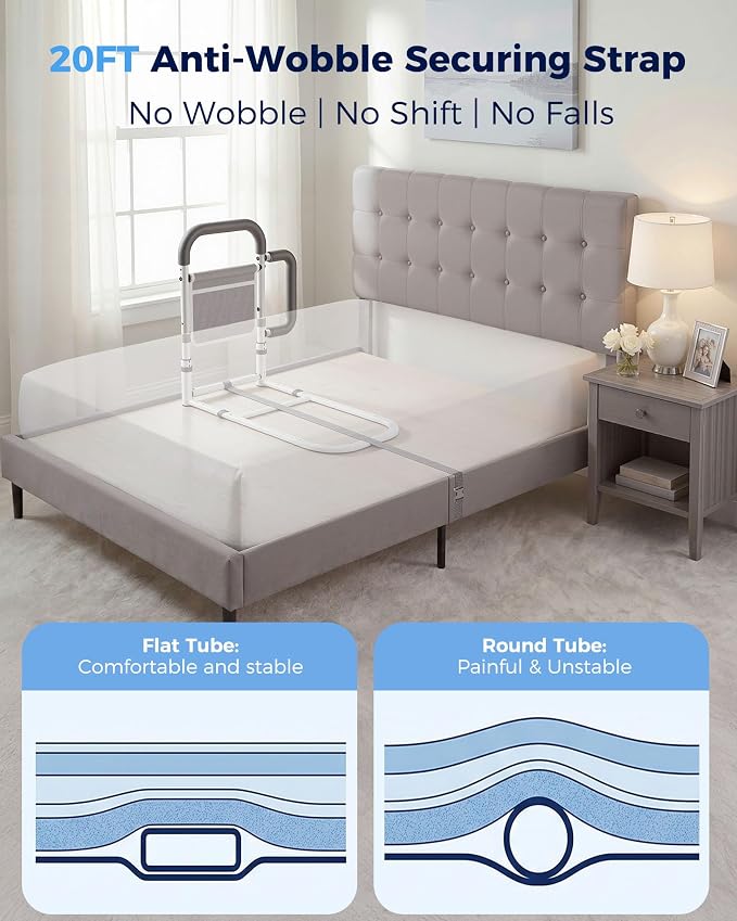 ONTHEWEI Bed Rails for Elderly Adults Safety, with Double Non-Slip Handle & Storage Pouch, Fits Most Bed Sizes, Bed Assist Rails for Seniors and Post-Surgery,Reduce Falls & Support Independence