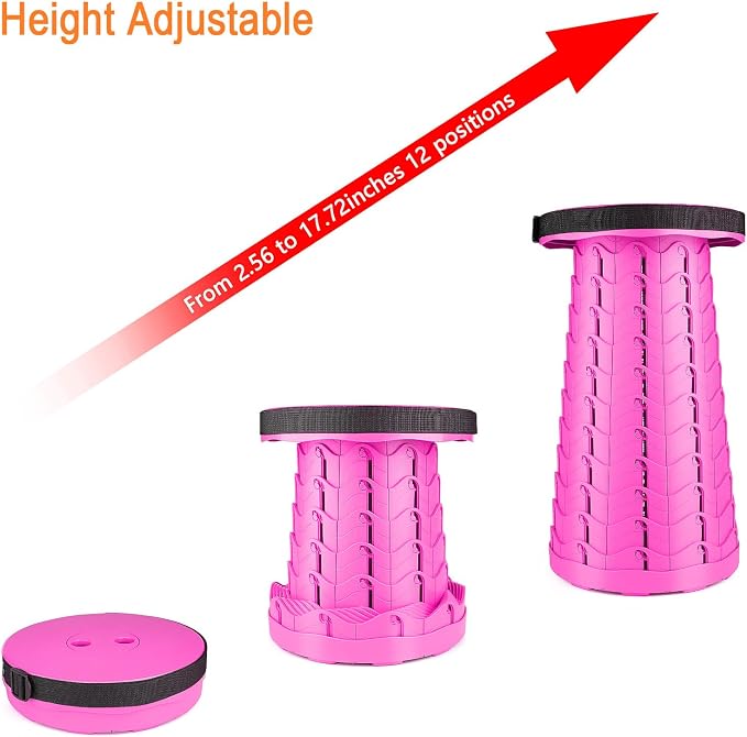 Upgraded Folding Stool Lightweight Yet More Sturdy with Load Capacity 400lbs Portable Collapsible Stool for Camping Fishing Hiking BBQ (Pink)