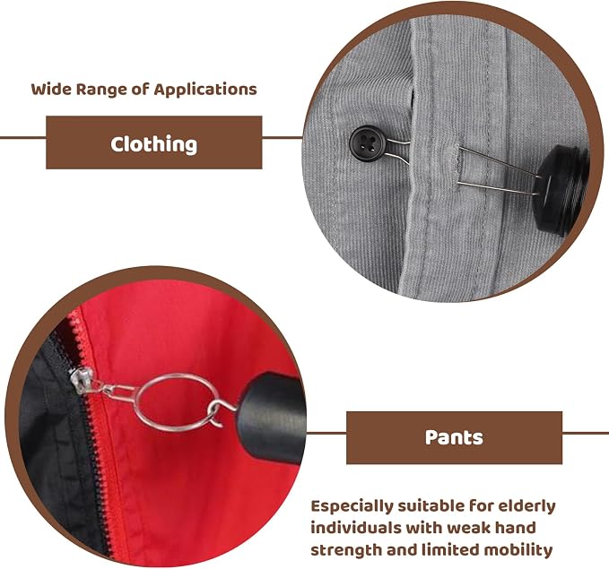 2-Pack Button Hook and Zipper Pull Assist Device Button Hook for Seniors, Button Helper for Elderly with Zipper Pull, One-Handed Dressing Assistance Tool for People with Limited Hand Mobility