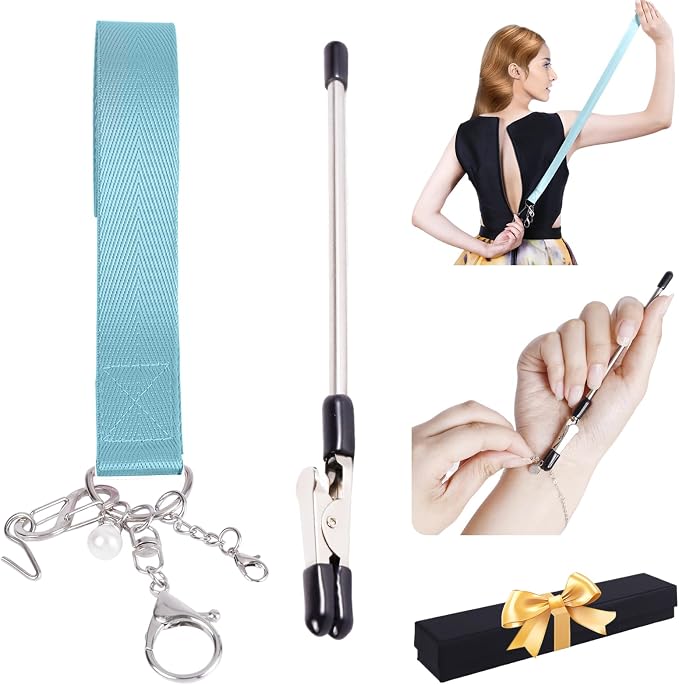 Back Zipper Helper and Bracelet Helper Tool Set for Dresses and Seniors | Zipper pull assist tool and dress zipper helper reach back zippers and fasten bracelets for women, seniors, and travelers
