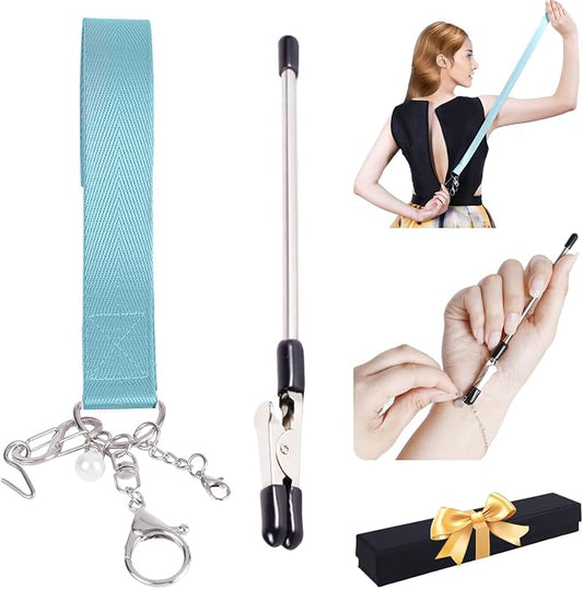 Back Zipper Helper and Bracelet Helper Tool Set for Dresses and Seniors | Zipper pull assist tool and dress zipper helper reach back zippers and fasten bracelets for women, seniors, and travelers