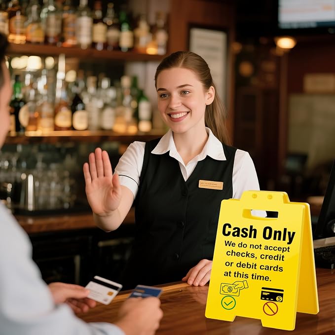 MBL Cash Only Business Sign - Small Mini Desktop Caution Remind White Elephant Stocking Stuffers Christmas Xmas Holiday Gifts for Retail Store Shop Restaurant Bar Office Hotel Pub Cafe Recreation Room