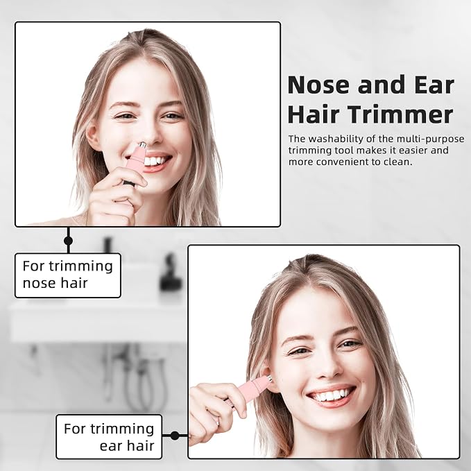 Nose Hair Trimmer Rechargeable Cordless Painless Ear Eyebrow Trimming Tool Dual Edge Blades Razor Easy Cleansing with LED Light for Man Woman