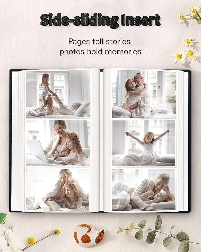 Artfeel Photo Album 4x6 with 300 Pockets,Slip-in Picture Albums,Linen Cover Memory Book with Front Window,White Page Vertical Photo Book for Wedding,Family,Anniversare,Baby,Vacation
