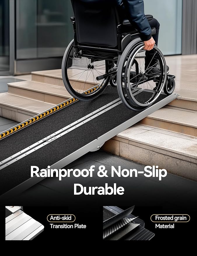 FACHNUO 7 Feet Portable Wheelchair Ramp with Sopport Legs, Non-Skid Aluminum Handicap Ramps with Handle, Folding Threshold Wheel Chair Ramp for Home Steps, Stairs, Entry,Doorways, 800LBS Capacity