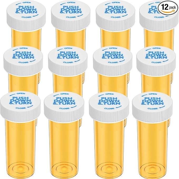 Empty Plastic Medicine Pill Bottles with Child Resistant Caps (12 Pack), 13 Dram Small Prescription Vial Medicine Containers Travel Pill Bottles Clear Pill Case Organizers