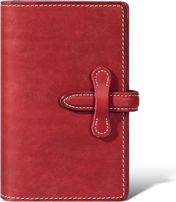 Leather Passport Holder for Travel,Passport Wallet,Red | RFID Blocking Card Slot,Top-Grain leather with Magic Buckle,Boarding Pass Pocket,Retro Style,Slim and Light-weight