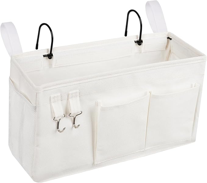 Bedside Caddy, Bedside Storage Bag Hanging Organizer for Bunk Dorm Bed Rail | Bed Caddy with Hooks, Top Bunks and Dorm Essentials for Water, Tissues, Tablets, Books, Phones, Remotes and Other Necessories