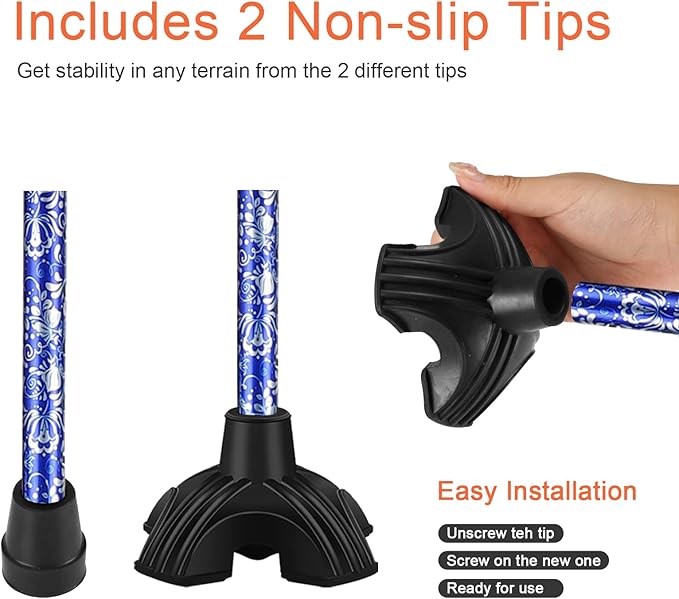 Floral Canes for Women Folding Cane for Stability with Non-Slip Base, Adjustable Walking Cane for Seniors - Lightweight Collapsible Walking Sticks with T & Offset Handle