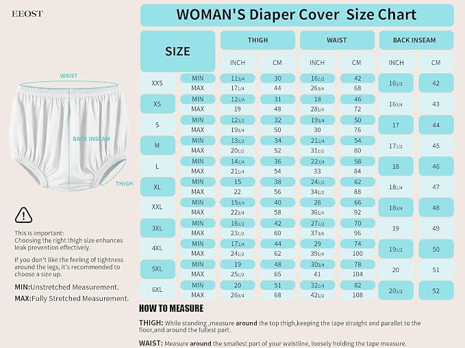 Adult Diaper Cover for Incontinence Noiseless Leak-Protection Underwear Plastic Pants Over Diapers Waterproof Rubber Pants(White, 2XL(Woman Size))