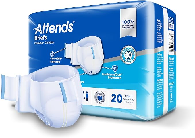 Attends Confidence® Adult Unisex Disposable SmartCool® Briefs, Regular, 44"-56" Waist, SecureGrip Tab Closure, Ultimate Absorbency, Breathable Materials, 80ct Case