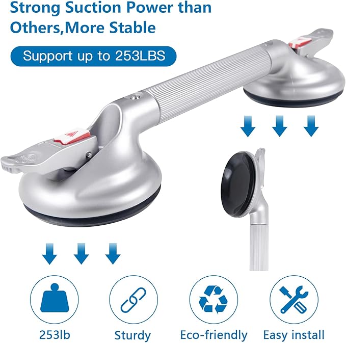 19inch Upgrade Suction Shower Grab Bar, Portable Shower Handle Bar Suction Grip Bar Bathtub Handle with Strong Hold Suction Cup Fitting and Rapid Release for Bathroom(Max Capacity :300lb