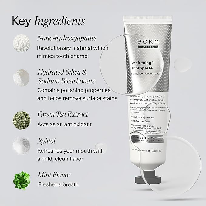 Boka Fluoride Free Toothpaste, Nano Hydroxyapatite Toothpaste, Appropriate for Sensitive Teeth, for Adult, Kids Oral Care - Whitening* Refresh Mint, 1.3 Fl Oz 2Pk