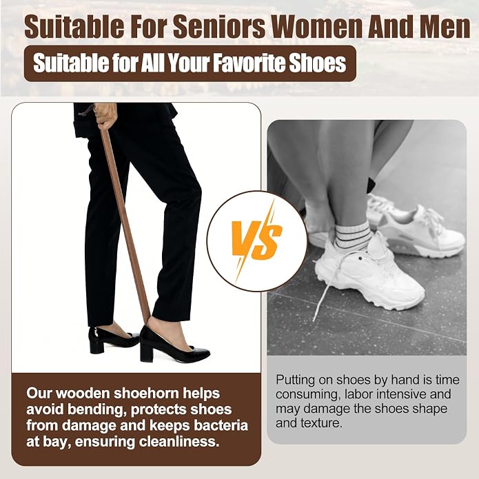 Wooden Shoe Horn Long Handle 15in 29.53in,Fas-Grade Walnut Wood Extra Long Handled Shoehorn For Men Women Seniors