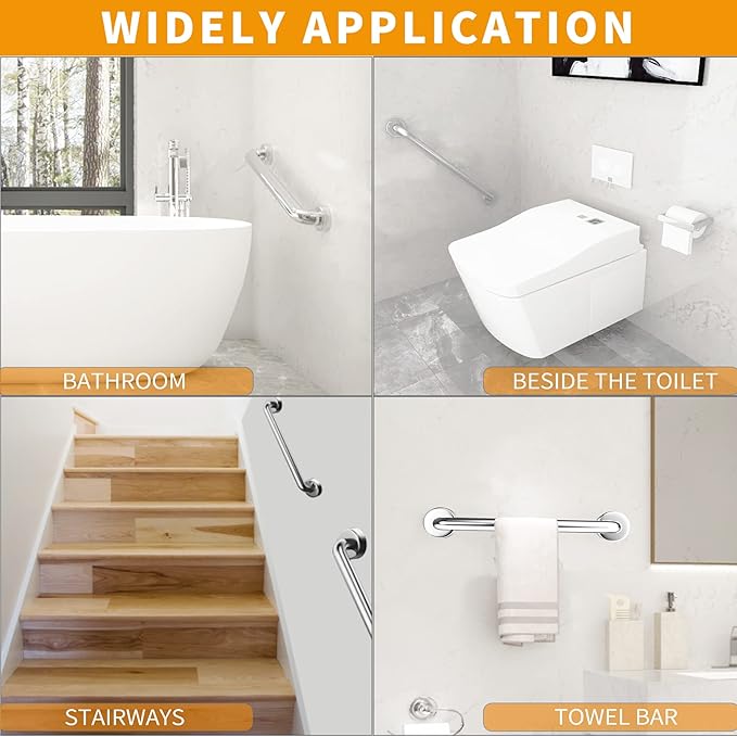 2 Pack 24 inch Shower Grab Bars 1.25 inch ADA Safety Grab Bars for Bathroom 500 lbs Support 304 Stainless Steel Assist Bath Handle Brushed Nickel