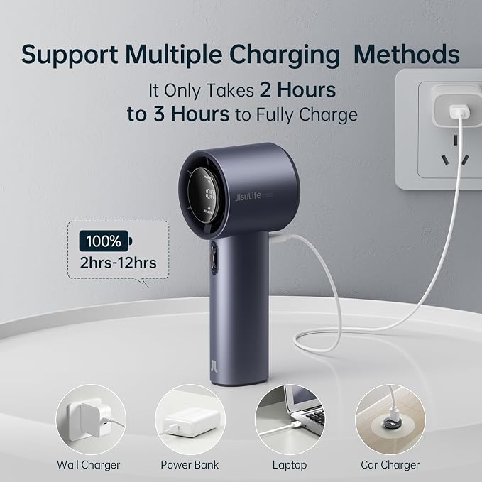 JISULIFE Handheld Fan Pro1S - Next-Gen Airflow: Up to 12H Runtime | Pearlescent ABS-Elegant Strength,1-100 Speed Scroll Wheel, 3600mAh-Portable Fan for Travel, Gifts for Women Men(Stellar Blue)