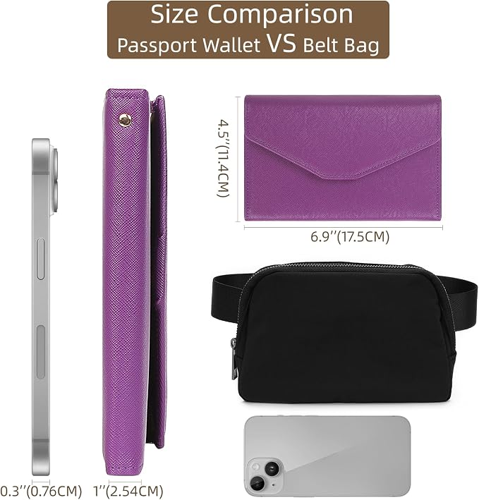 Passport Holder Travel Wallet Organizer for Women,Aubergine Purple | RFID secure, 6 card slots, 32 sim pockets, passport holder with zip-around wallet, slim fit for women travelers.