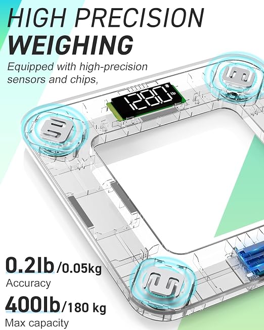 INSMART Smart Scale for Body Weight, Digital Bathroom Scale with BMI, Muscle Mass, Bluetooth Body Fat Scale,17 Body Composition Analyzer with Smart APP Sync Weight Scale, 400 lbs (Green)